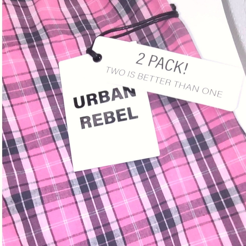 2 Cotton Sleep Shorts Womens (M) Pajama Boxer Pockets Pink Plaid & Pink Striped - Picture 9 of 9